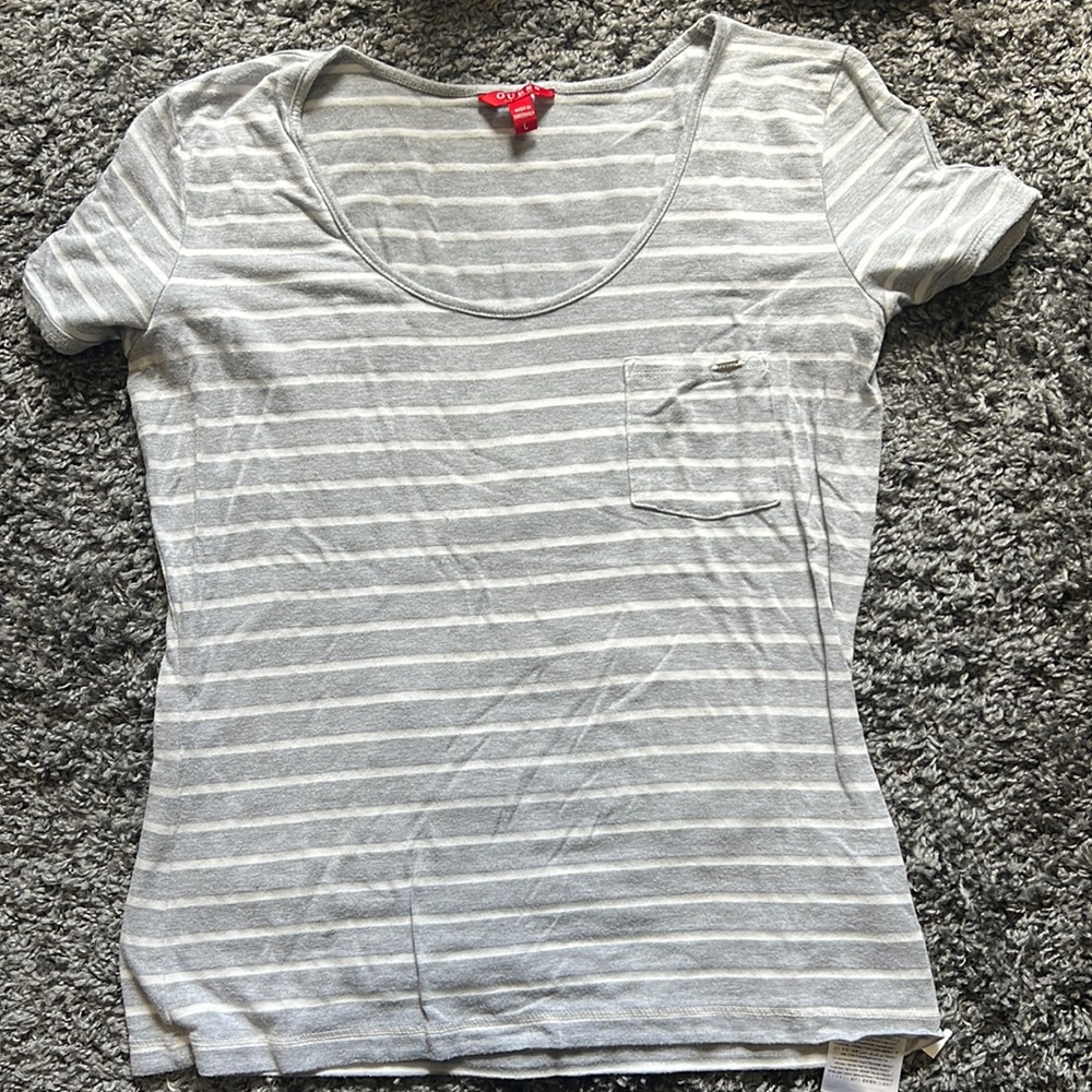 Grey and white striped shirt